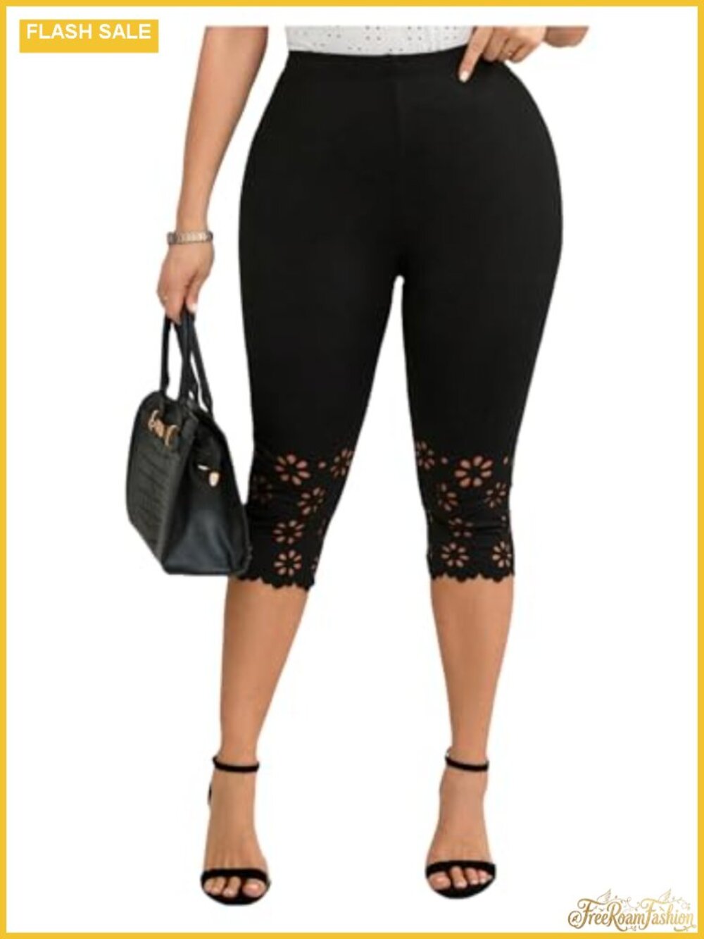 Plus Size Capri Leggings Skinny Crop Pants High Rise Stretch Casual